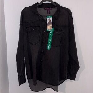 Gloria Vanderbilt Charcoal black Button-Up denim Shirt XL NWT